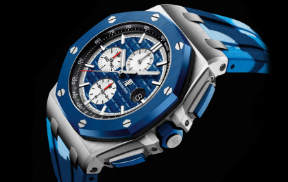 愛彼ROO計時錶迷彩版本有一就有二,2019年新增藍陶瓷圈搭藍迷彩膠帶