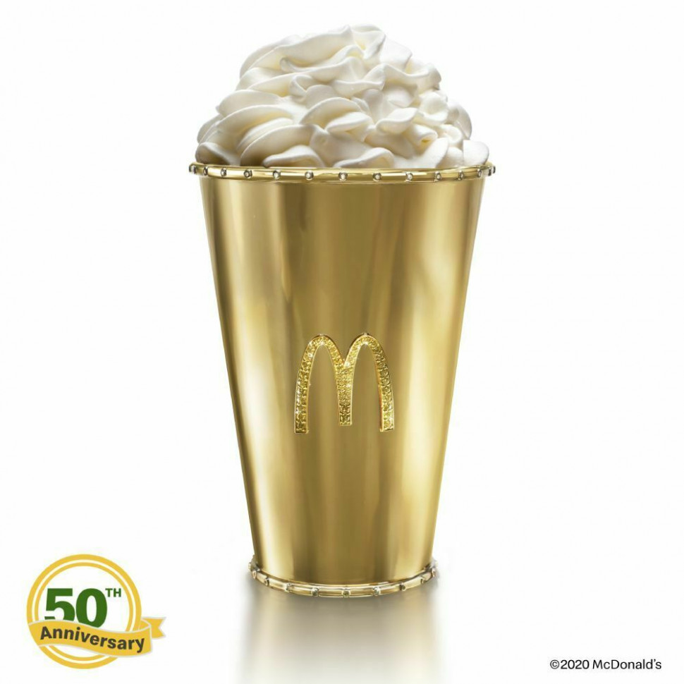 麥當勞50週年做了一款世界最貴奶昔杯，18K金還鑲了150顆鑽石