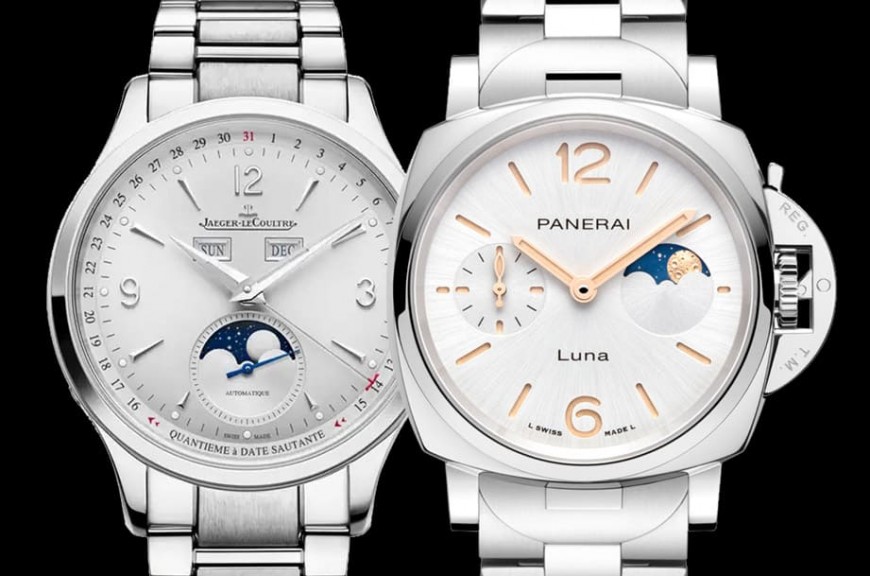 積家Master Control與沛納海Luminor Due不鏽鋼鍊帶月相錶比較