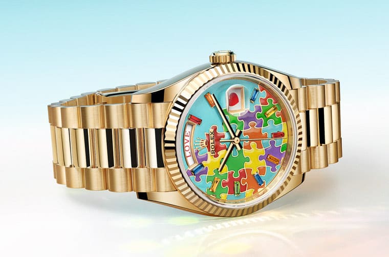 劳力士Day-Date珐琅拼图面盘加上特殊文字符号显示创意大爆发