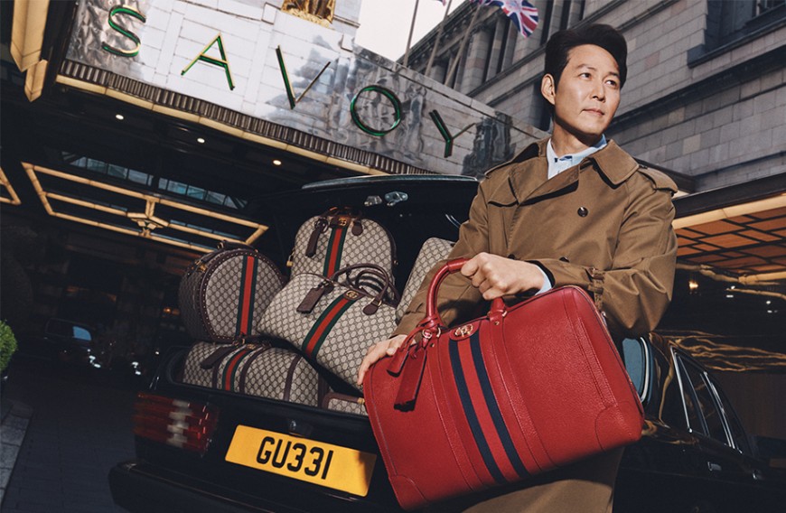 「Gucci Valigeria旅行世界系列」大片回歸Savoy Hotel《魷魚遊戲》李政宰帶Gucci包、行李箱探索古馳魅力