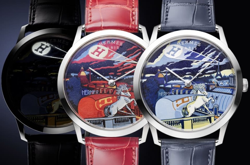 愛馬仕Slim系列工藝錶面盤微繪超級英雄絲巾圖案 夜光效果有驚喜感