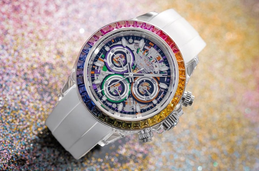 透明錶殼加彩色寶石錶圈勞力士Daytona 靈感來自雨後彩虹