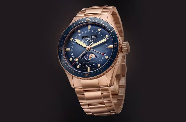 罕見貴金屬鍊帶潛水錶 寶珀五十噚Bathyscaphe全日曆月相豪華現身