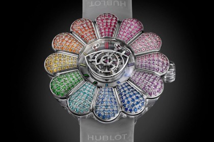 HUBLOT MP-15「村上隆」陀飞轮蓝宝石彩虹手表结合彩色宝石绽放微笑之花
