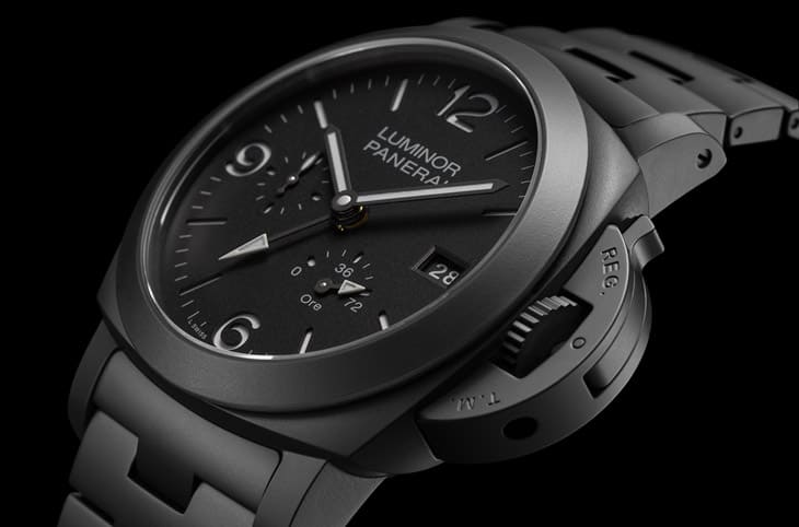 换上黑色陶瓷表壳和链带的PAM01674 沛纳海Luminor两地时间手表再展新意