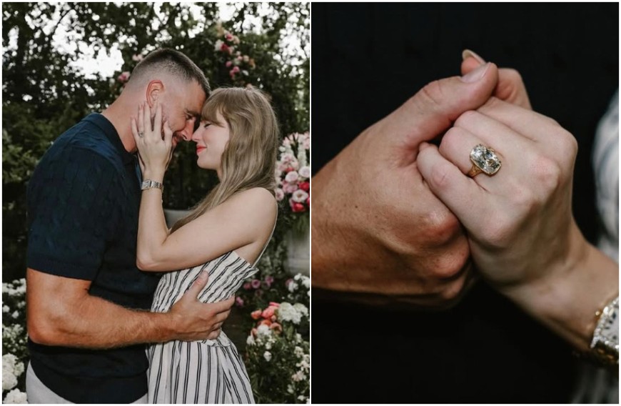 55萬美元鑽戒見證真愛　流行樂天后泰勒絲與美式足球明星凱爾西的浪漫訂婚時刻