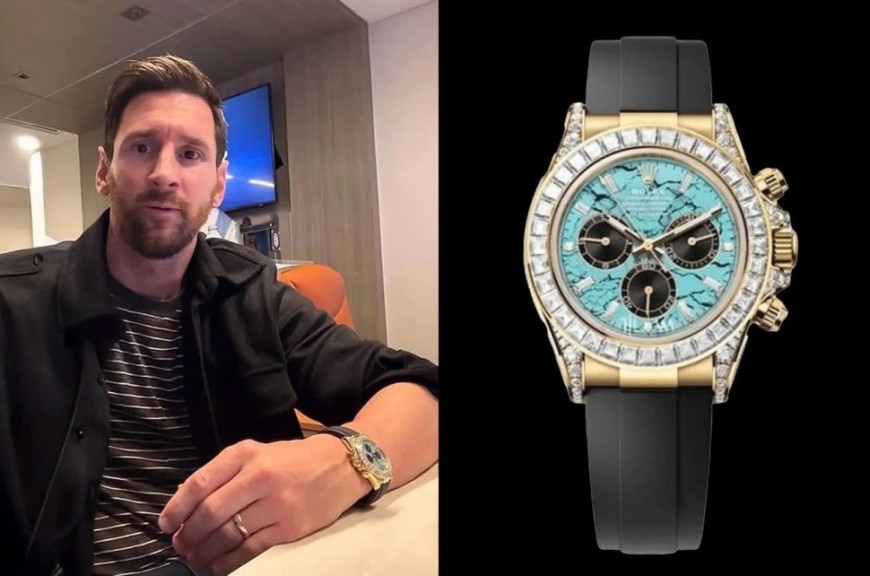 球王梅西邁阿密觀賽佩戴 稀有綠松石面黃金Daytona亮相