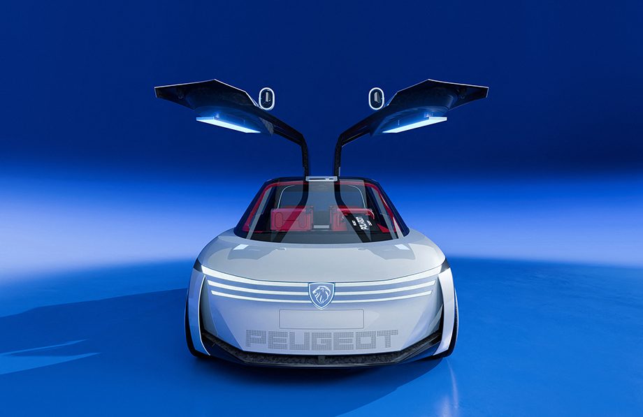 法国狮王概念车 PEUGEOT POLYGON CONCEPT蝶翼式双门、方形控制器设计前卫